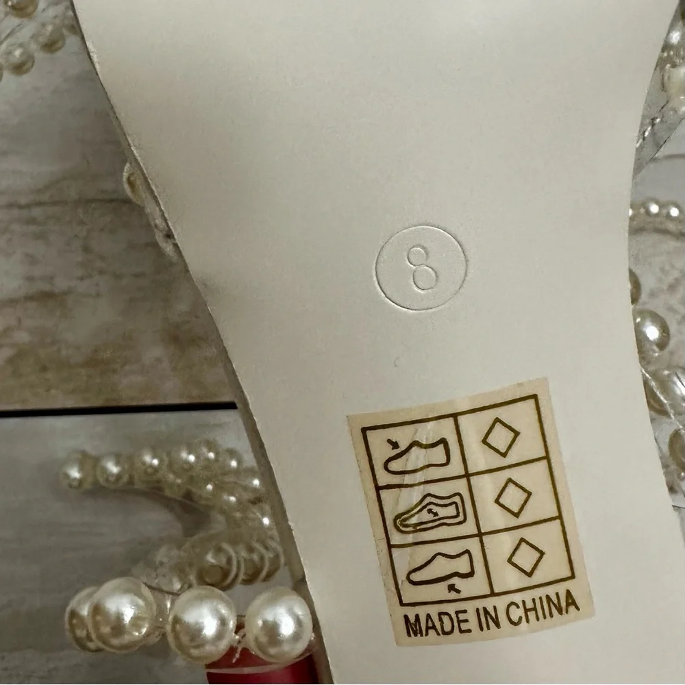 Public Desire White Pearl Stiletto Heels Shimmer Sparkly Wedding Cinderella - Picture 4 of 14